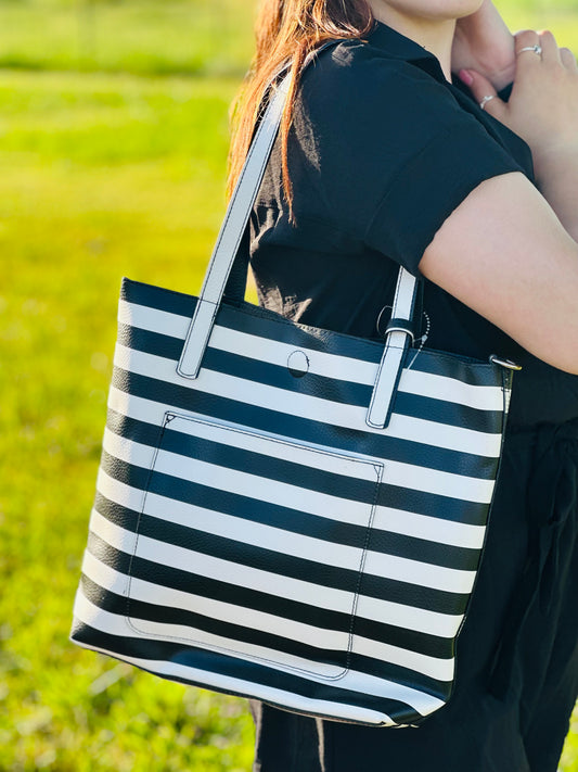 Black and white striped purse