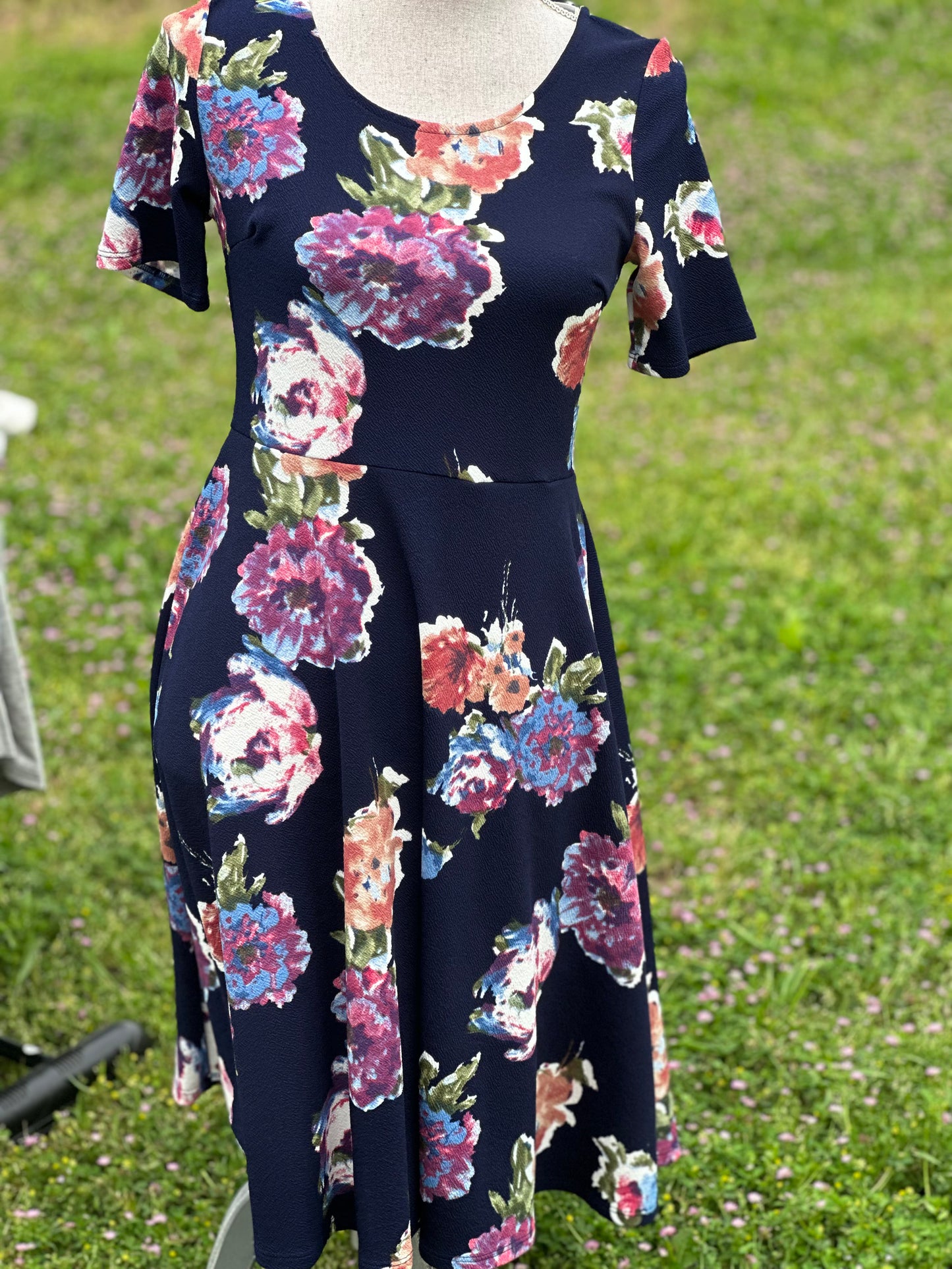 Navy floral print dress